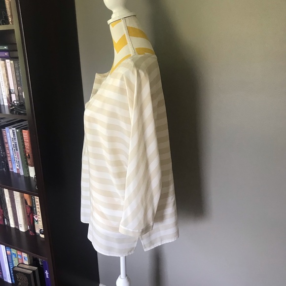 LOFT Tan & White Striped Blouse. - Picture 2 of 5